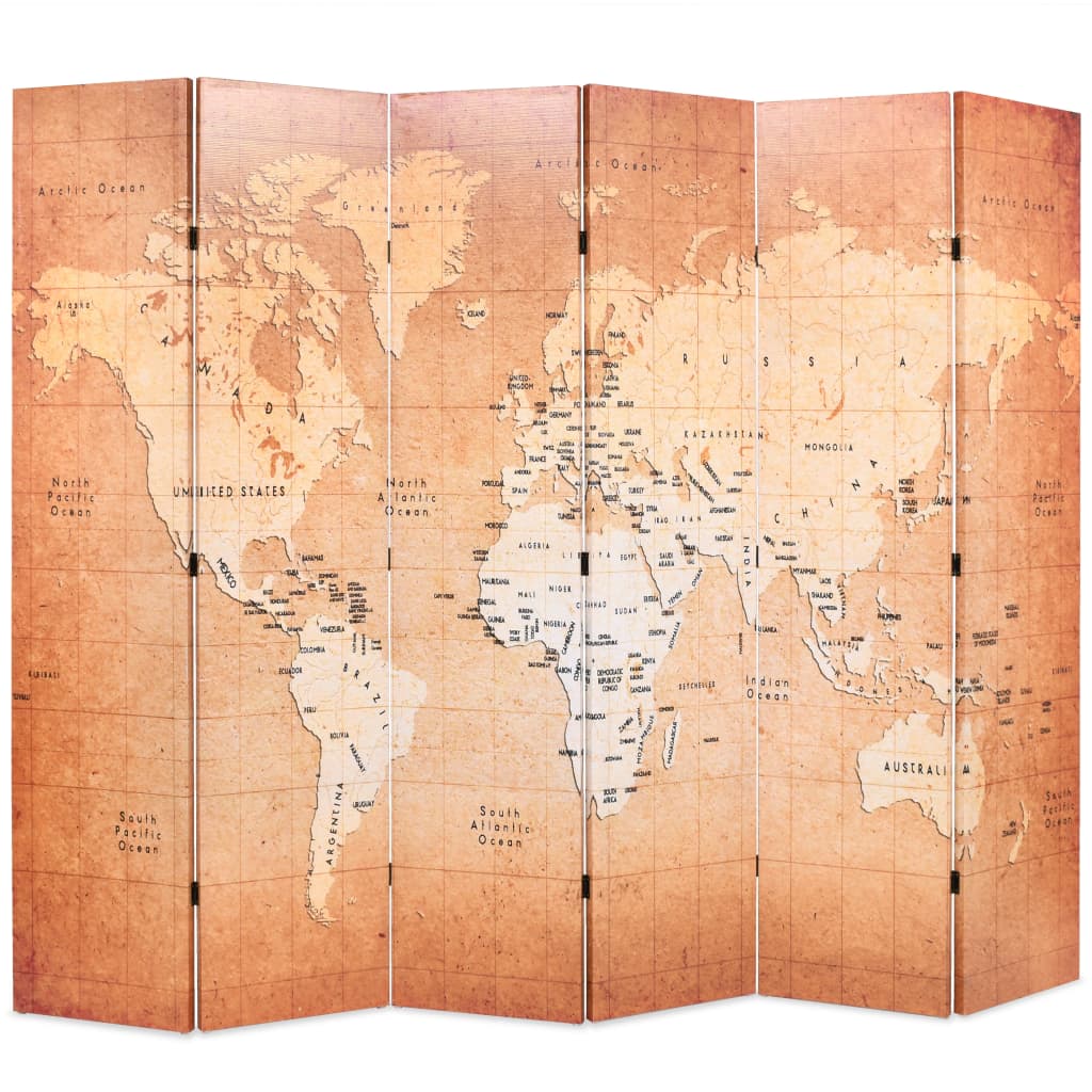 vidaXL Kambario pertvara, 228x170cm, pasaulio žemėlapis, geltona
