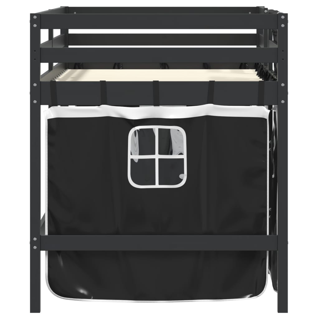 vidaXL Aukšta lova su užuolaidomis, balta/juoda, 90x190cm, pušis