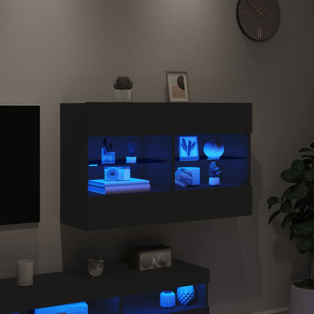 vidaXL Sieninė TV spintelė su LED lemputėmis, juoda, 98,5x30x60,5cm