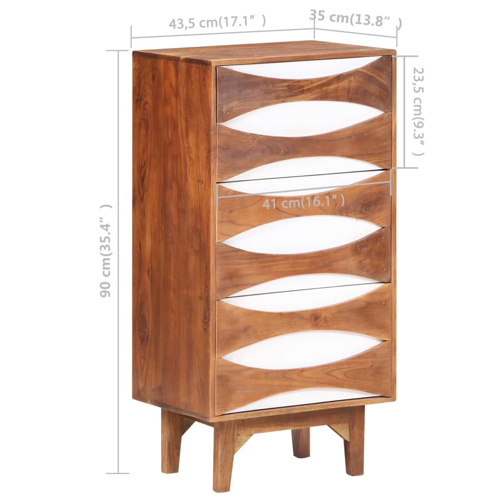 vidaXL Komoda su stalčiais, 43,5x35x90cm, akacijos medienos masyvas