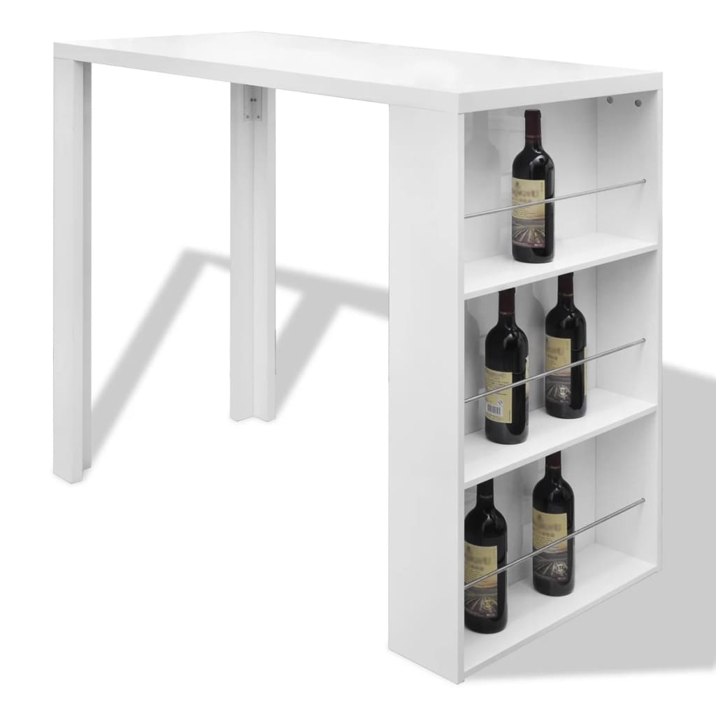 vidaXL Baro stalas, MDF, su vyno stovu, ypač blizgus, baltas