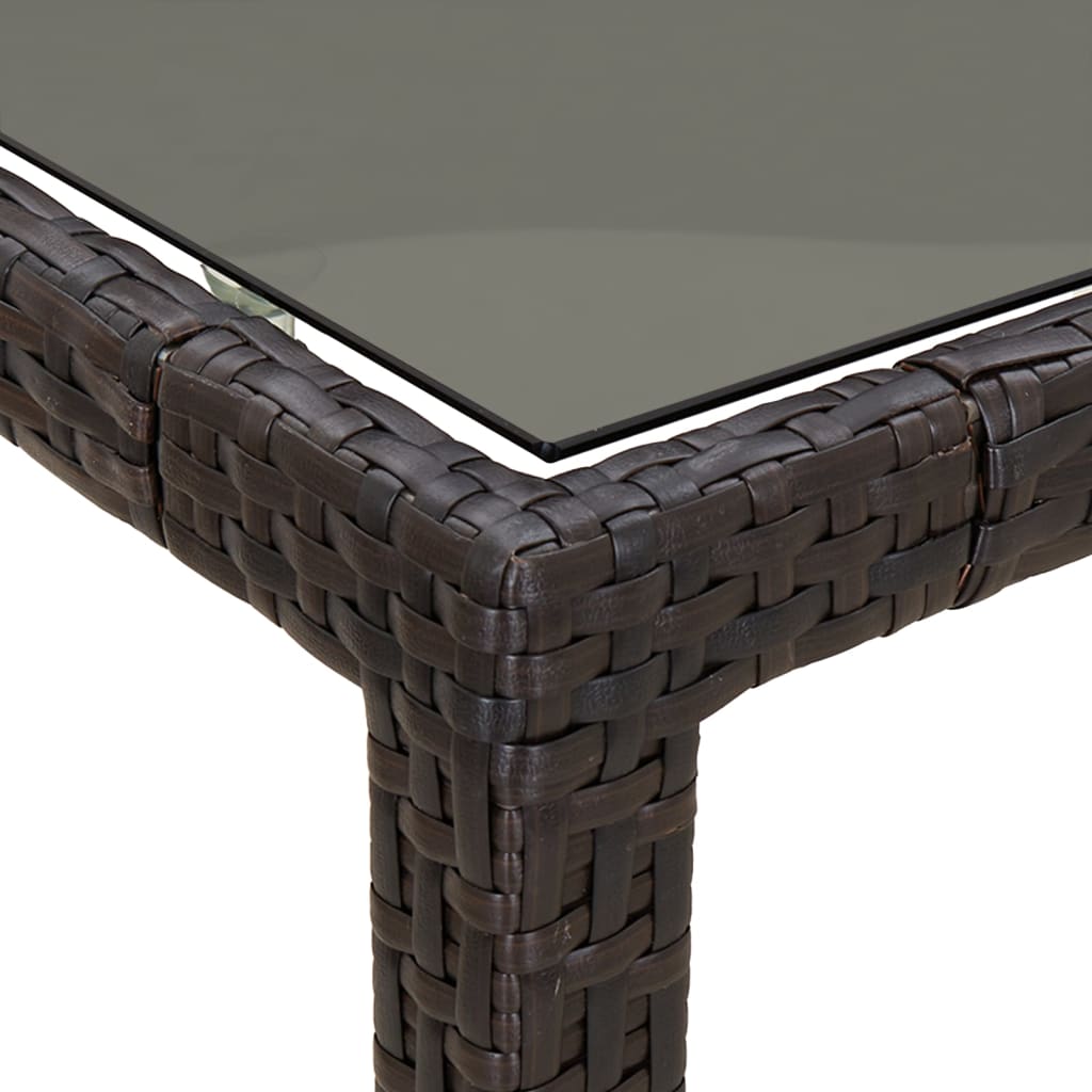 vidaXL Sodo stalas, rudas, 150x90x75cm, grūdintas stiklas/poliratanas