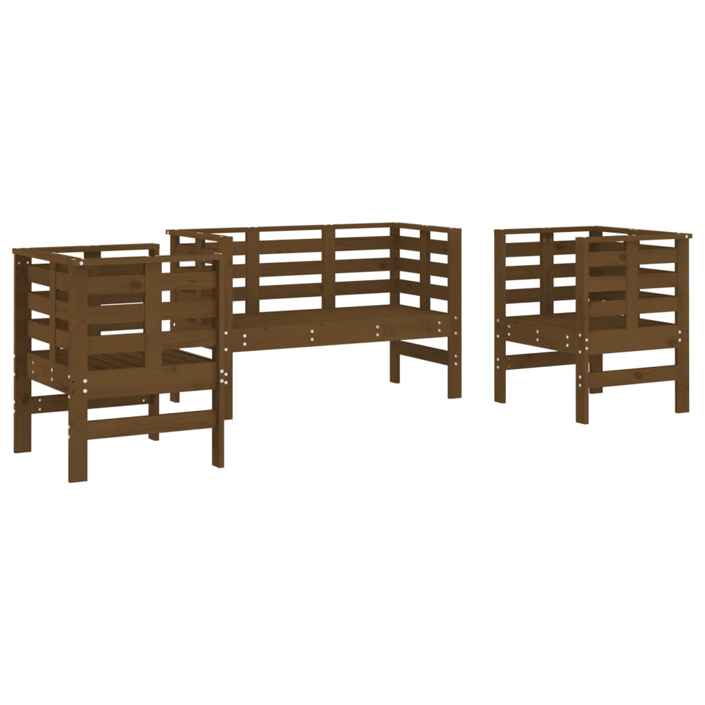 vidaXL Sodo poilsio baldų komplektas, 3 dalių, medaus rudas, pušis