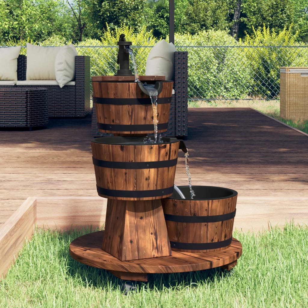 vidaXL Vandens fontanas su pompa/ratukais, 55x55x80cm, eglės masyvas