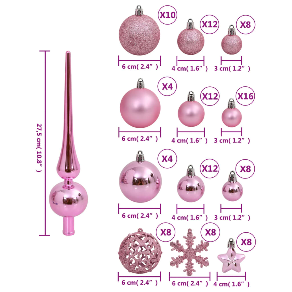 vidaXL Kalėdinių žaisliukų rinkinys, 111vnt., rožiniai, polistirenas