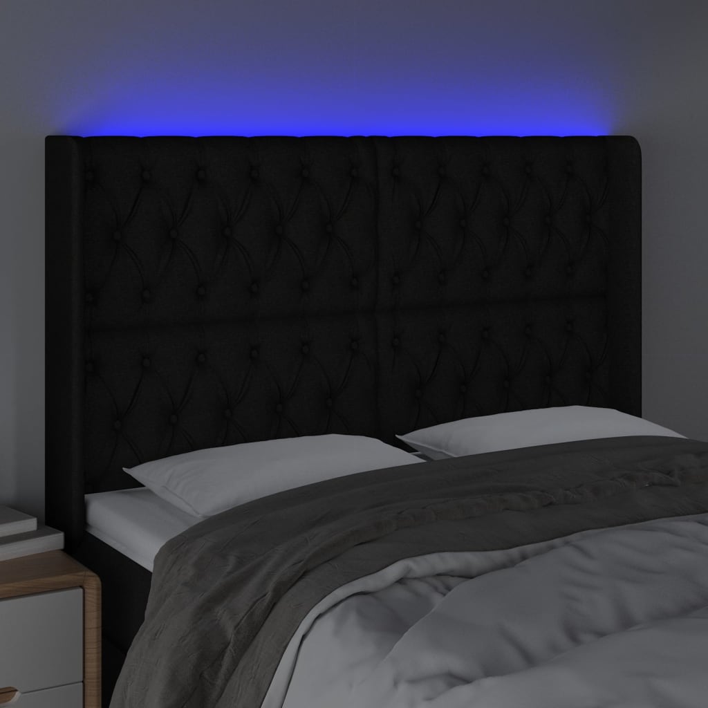 vidaXL Galvūgalis su LED, juodos spalvos, 163x16x118/128cm, audinys