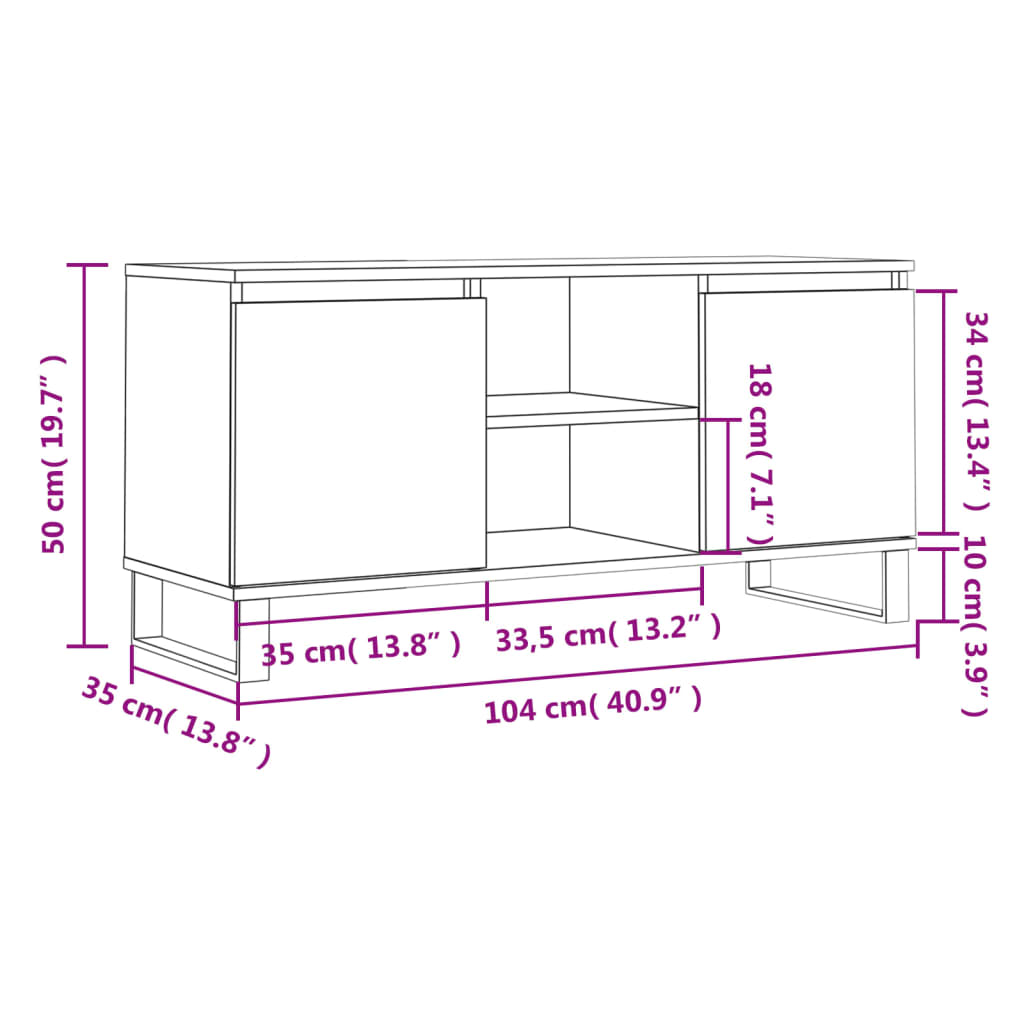 vidaXL Televizoriaus spintelė, balta, 104x35x50cm, mediena, blizgi