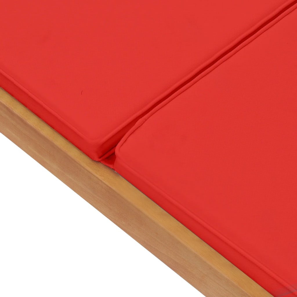 vidaXL Saulės gultas su čiužiniu, raudonas, tikmedžio medienos masyvas