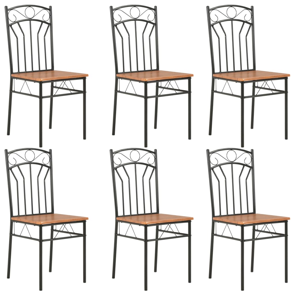 vidaXL Valgomojo kėdės, 6 vnt., rudos spalvos, MDF