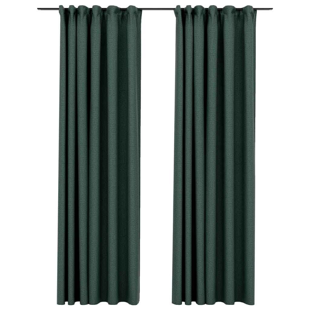 vidaXL Naktinės užuolaidos su kabliukais, 2vnt., žalios, 140x225cm