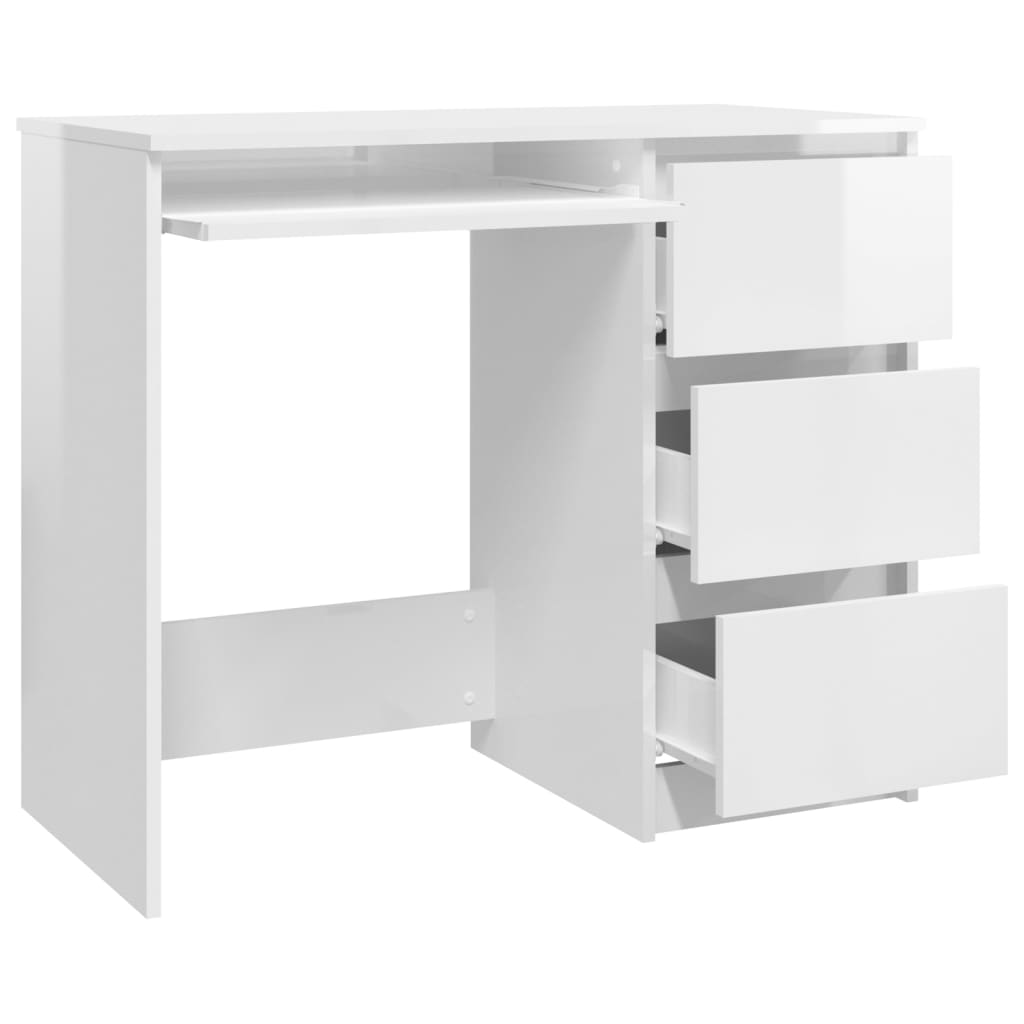 vidaXL Rašomasis stalas, baltos spalvos, 90x45x76cm, MDP, ypač blizgus