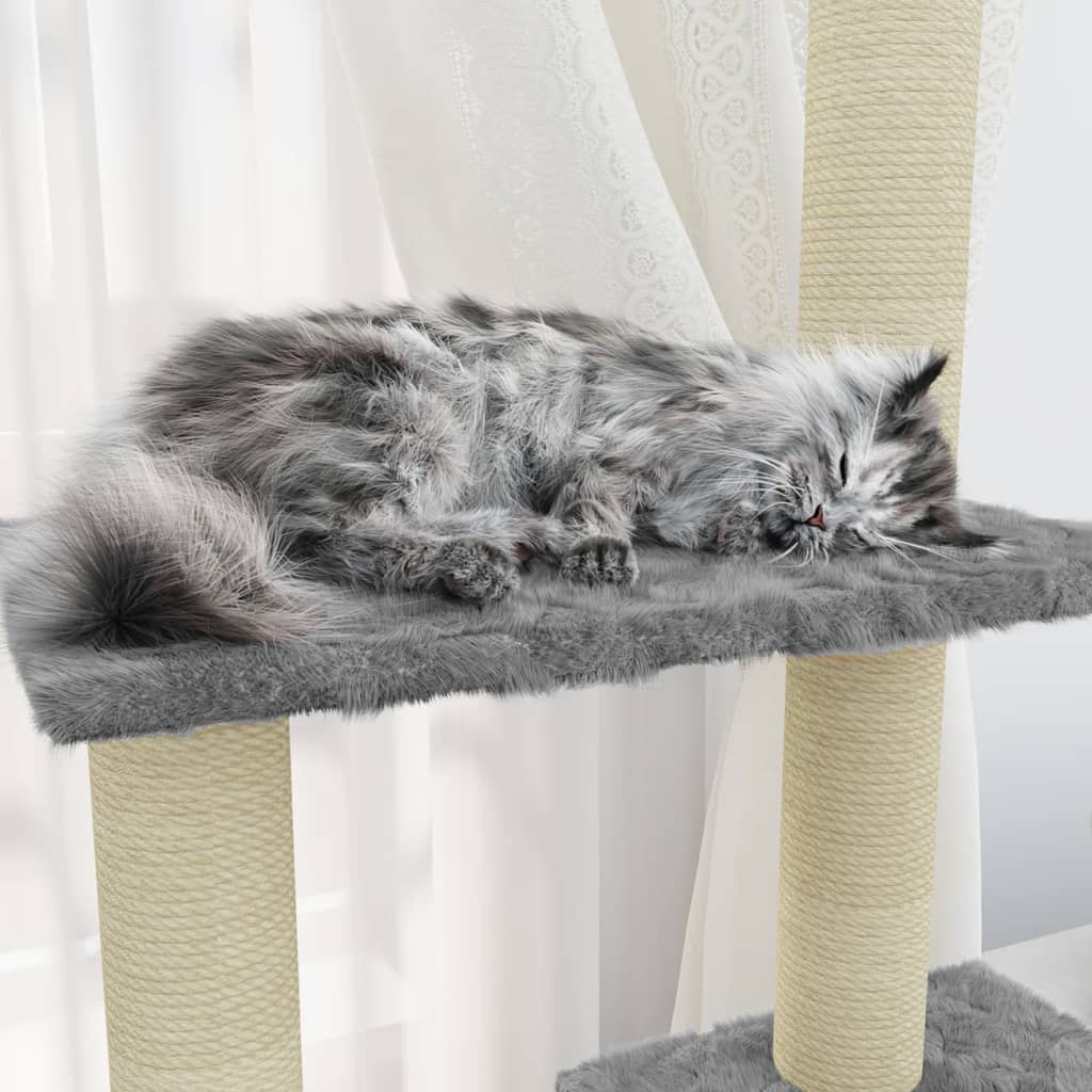 vidaXL Draskyklė katėms su stovais iš sizalio, šviesiai pilka, 155cm