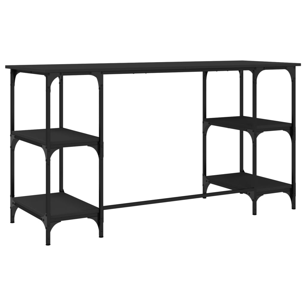 vidaXL Rašomasis stalas, juodas, 140x50x75cm, metalas/apdirbta mediena