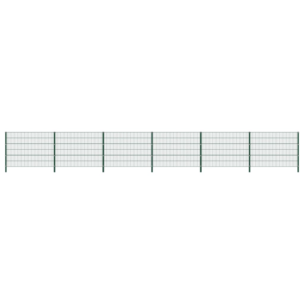 vidaXL Tvoros segmentai su stulpais, žalios sp., 10,2x1,2m, geležis