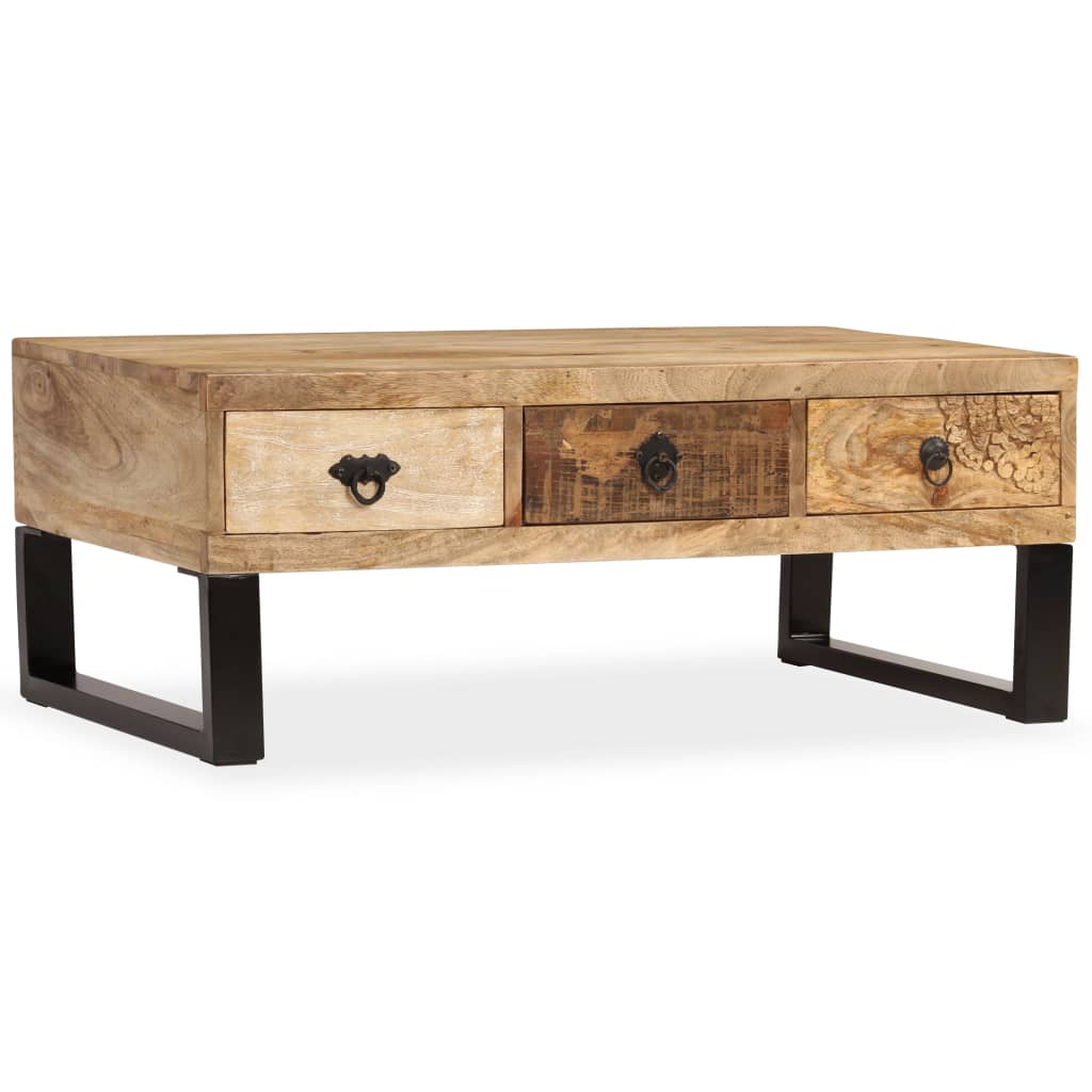 vidaXL Kavos staliukas su 3 stalčiais, mango mediena, 90x50x35 cm