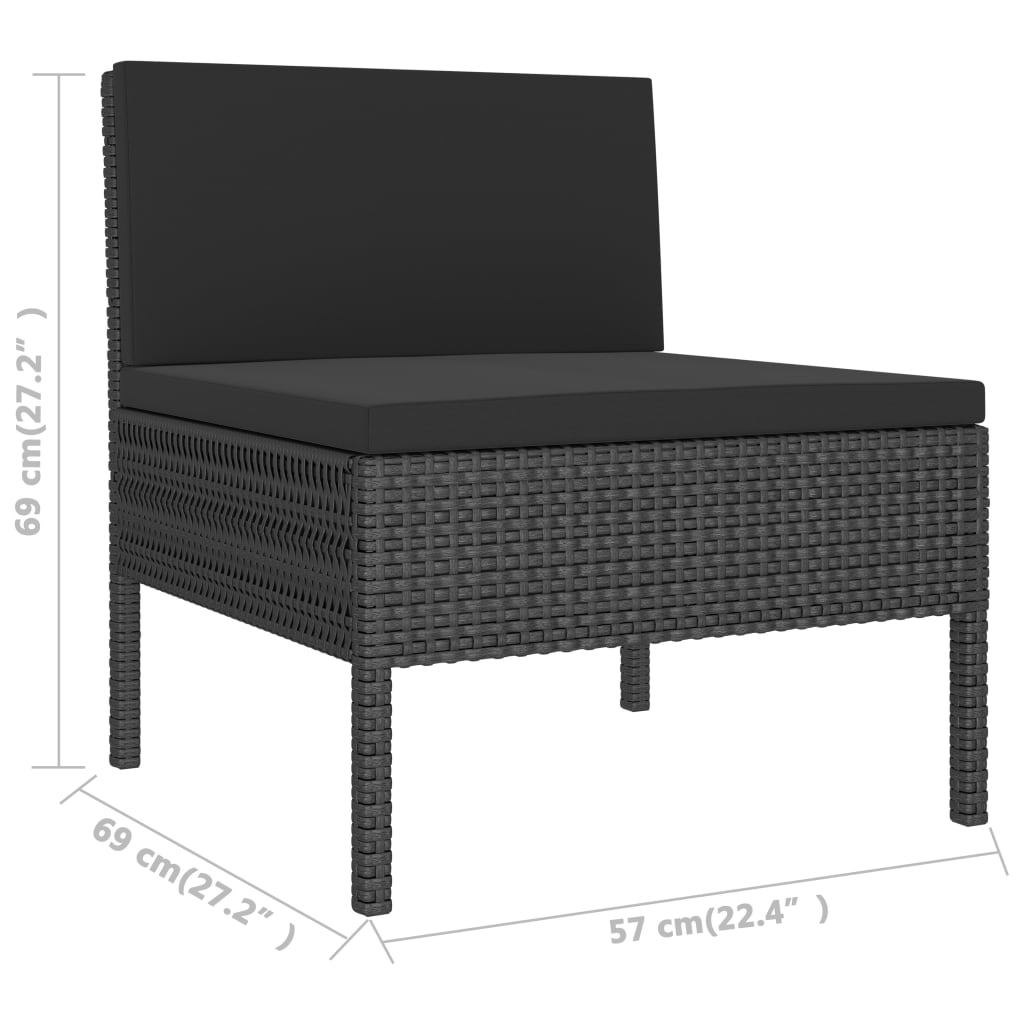 vidaXL Sodo kėdės su pagalvėlėmis, 3vnt., juodos spalvos, poliratanas