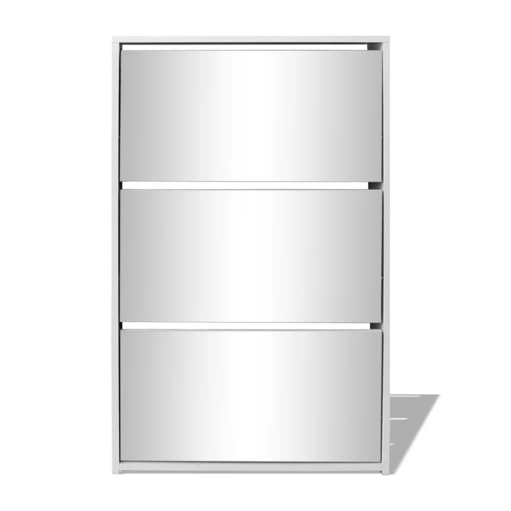 vidaXL Batų dėžė, 3 lygių su veidrodžiais, balta, 63x17x102,5 cm