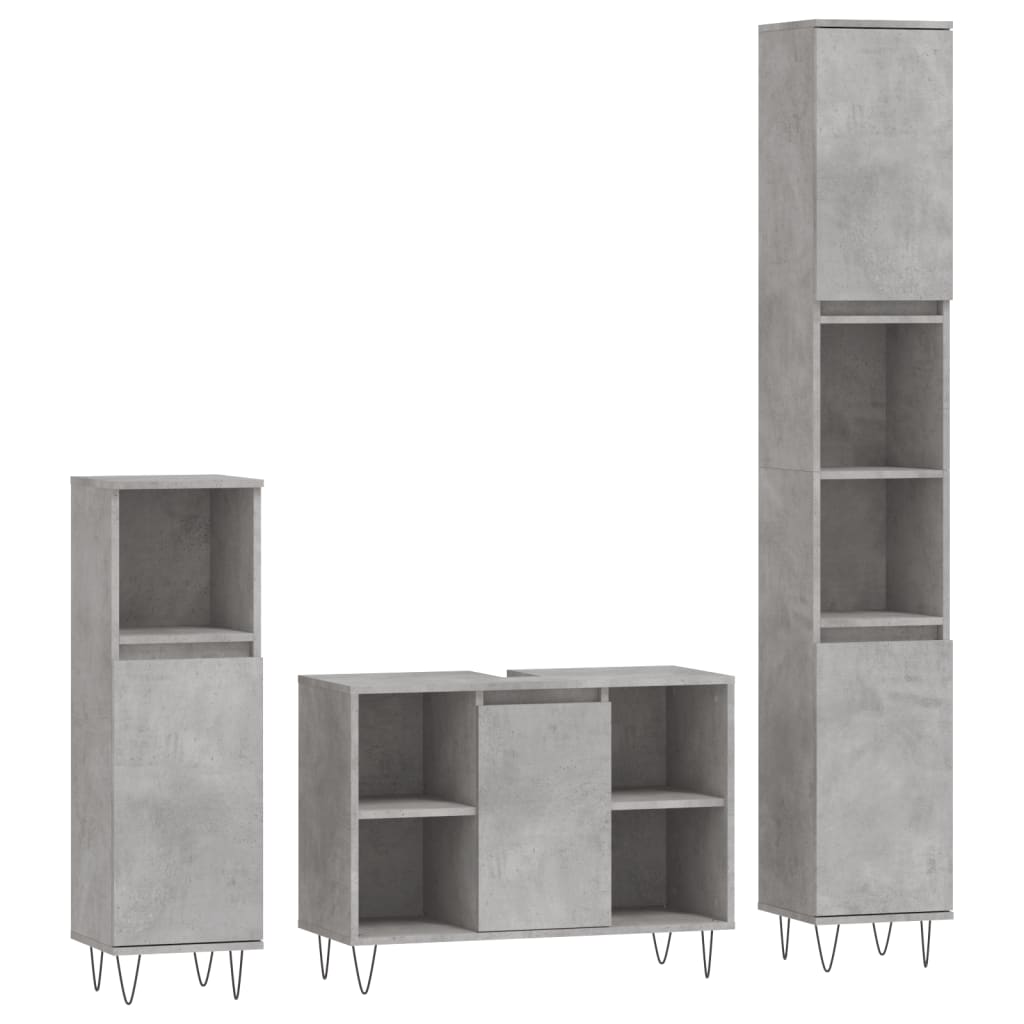 vidaXL Vonios baldų komplektas, 3 dalių, betono pilkas, mediena