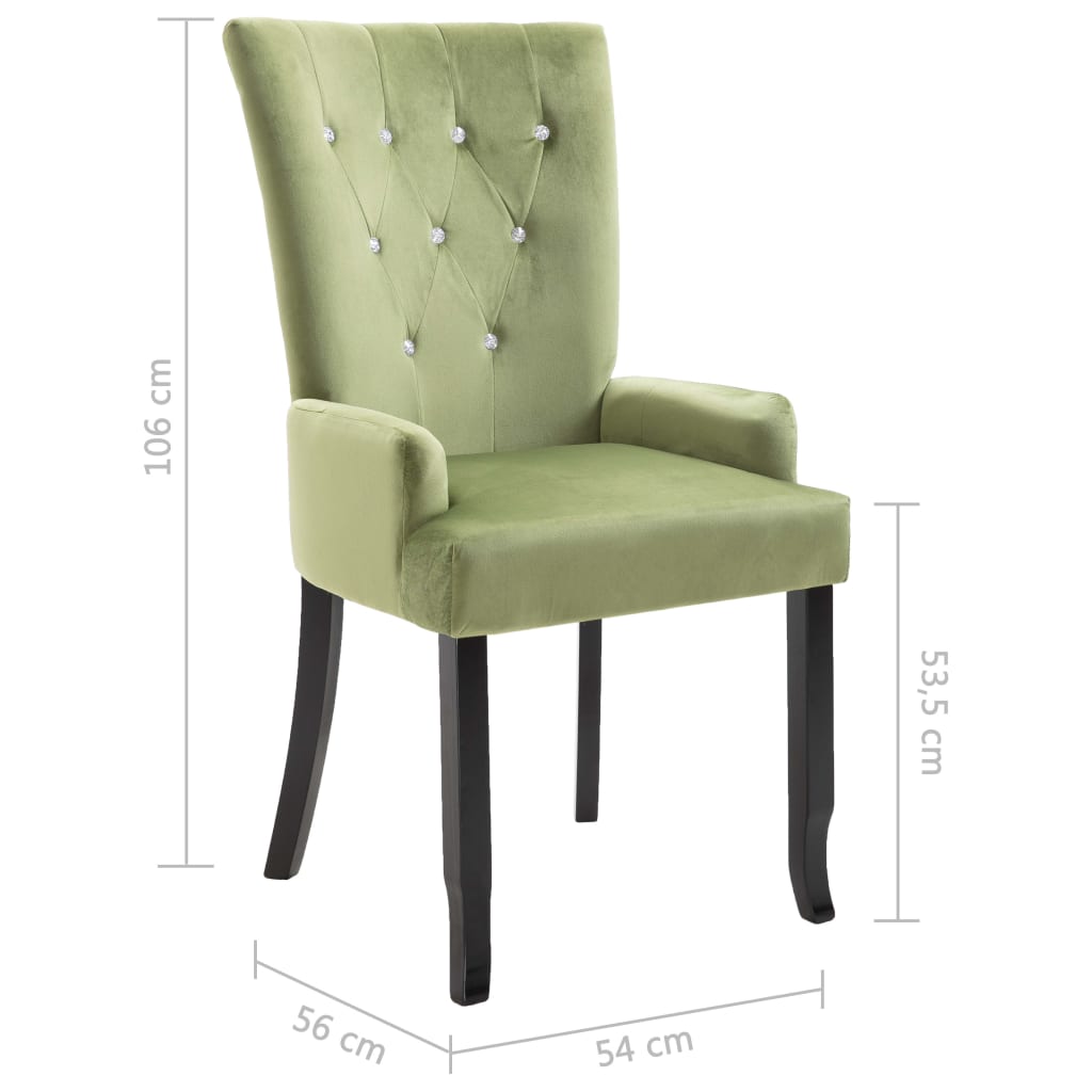 vidaXL Valgomojo kėdės su porankiais, 2vnt., šviesiai žalios, aksomas