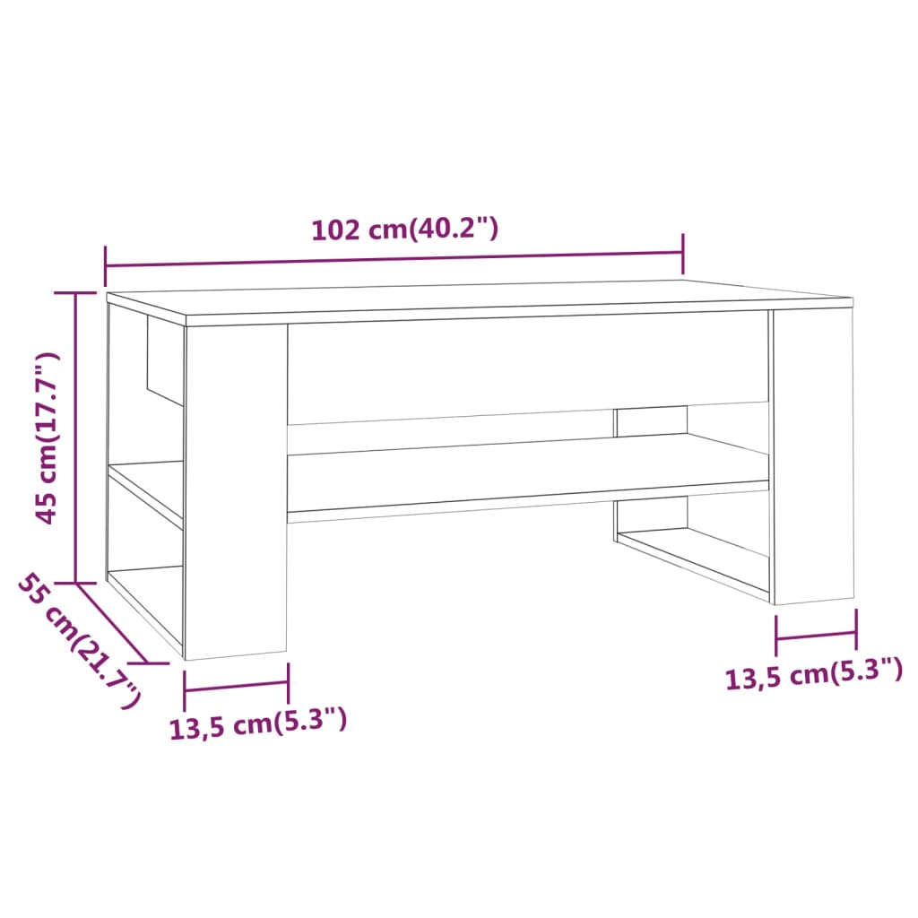 vidaXL Kavos staliukas, baltas, 102x55x45cm, apdirbta mediena