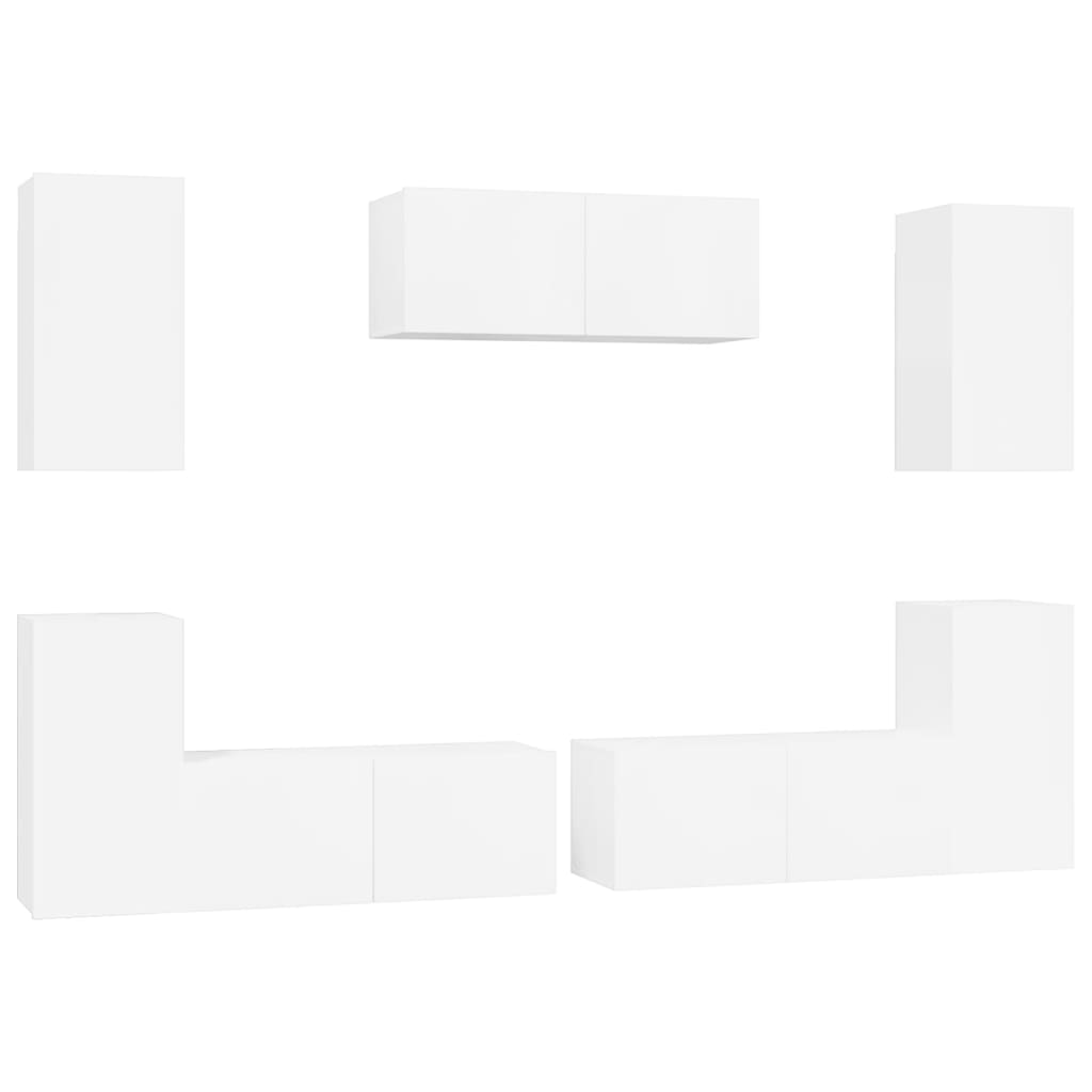 vidaXL TV spintelių komplektas, 7 dalių, baltas, mediena, blizgus