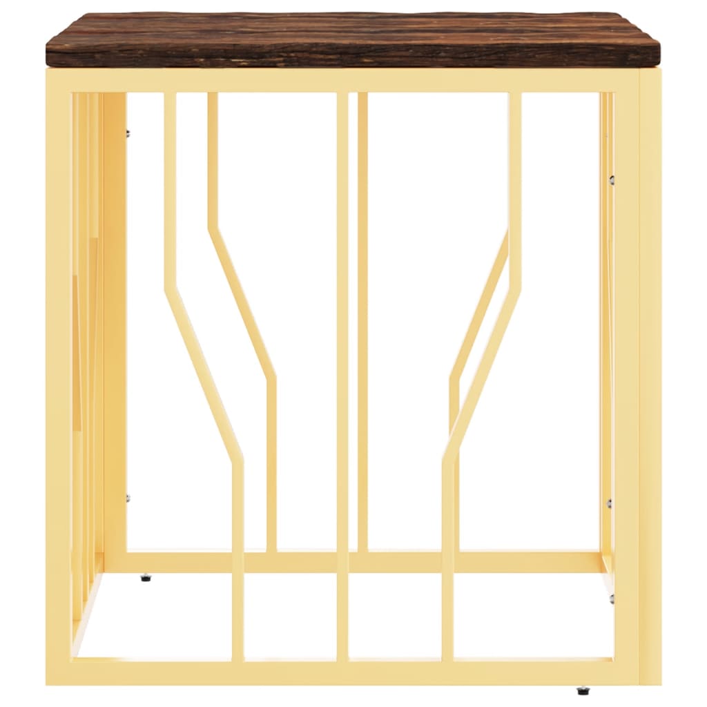 vidaXL Kavos staliukas, auksinis, plienas ir perdirbta mediena