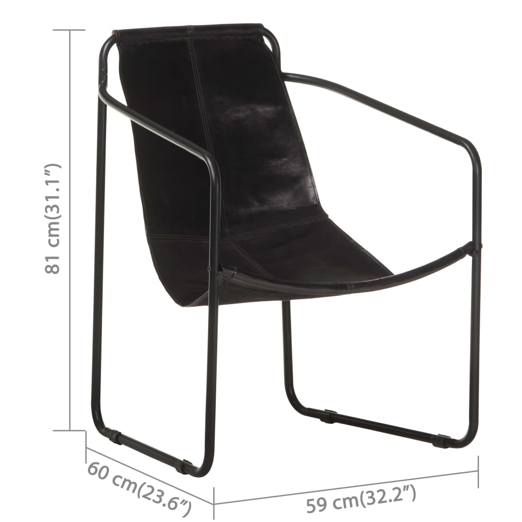 vidaXL Poilsio krėslas, juodos spalvos, tikra oda