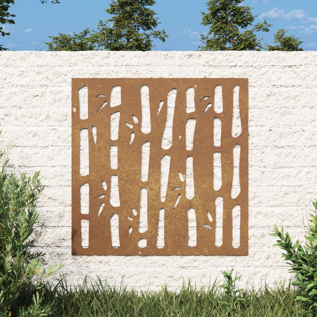 vidaXL Sodo sienos dekoracija, 55x55cm, corten plienas, bambukas