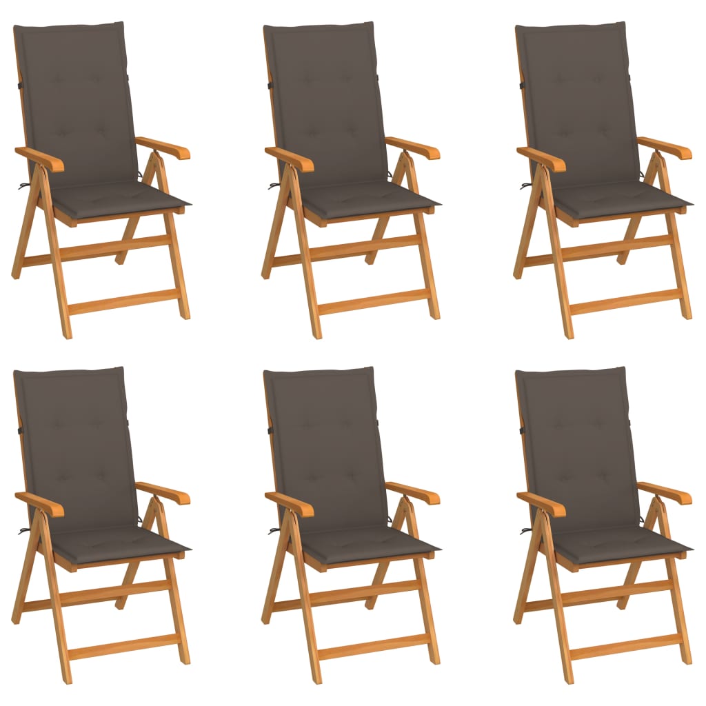 vidaXL Sodo kėdės su taupe spalvos pagalvėlėmis, 6vnt., tikmedis