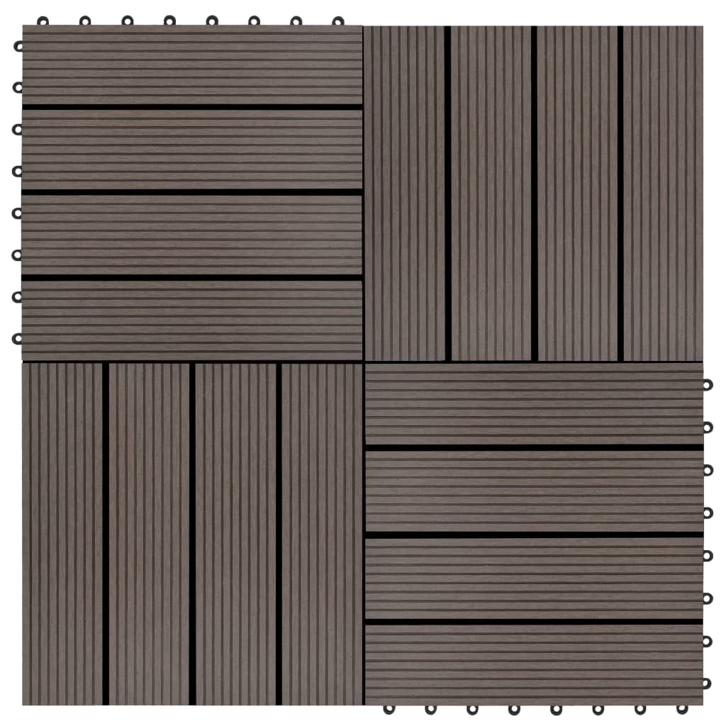 vidaXL Grindų plytelės, 11 vnt., tamsiai rudos, 30x30 cm, 1m², WPC