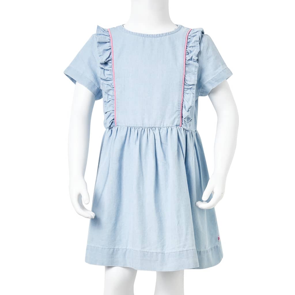 Vaikiška suknelė su raukiniais, šviesiai mėlynos spalvos, 92 dydžio