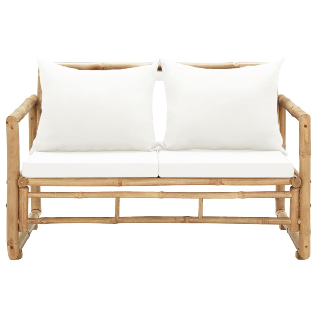 vidaXL Dvivietė sodo sofa su pagalvėlėmis, pilkos spalvos, bambukas