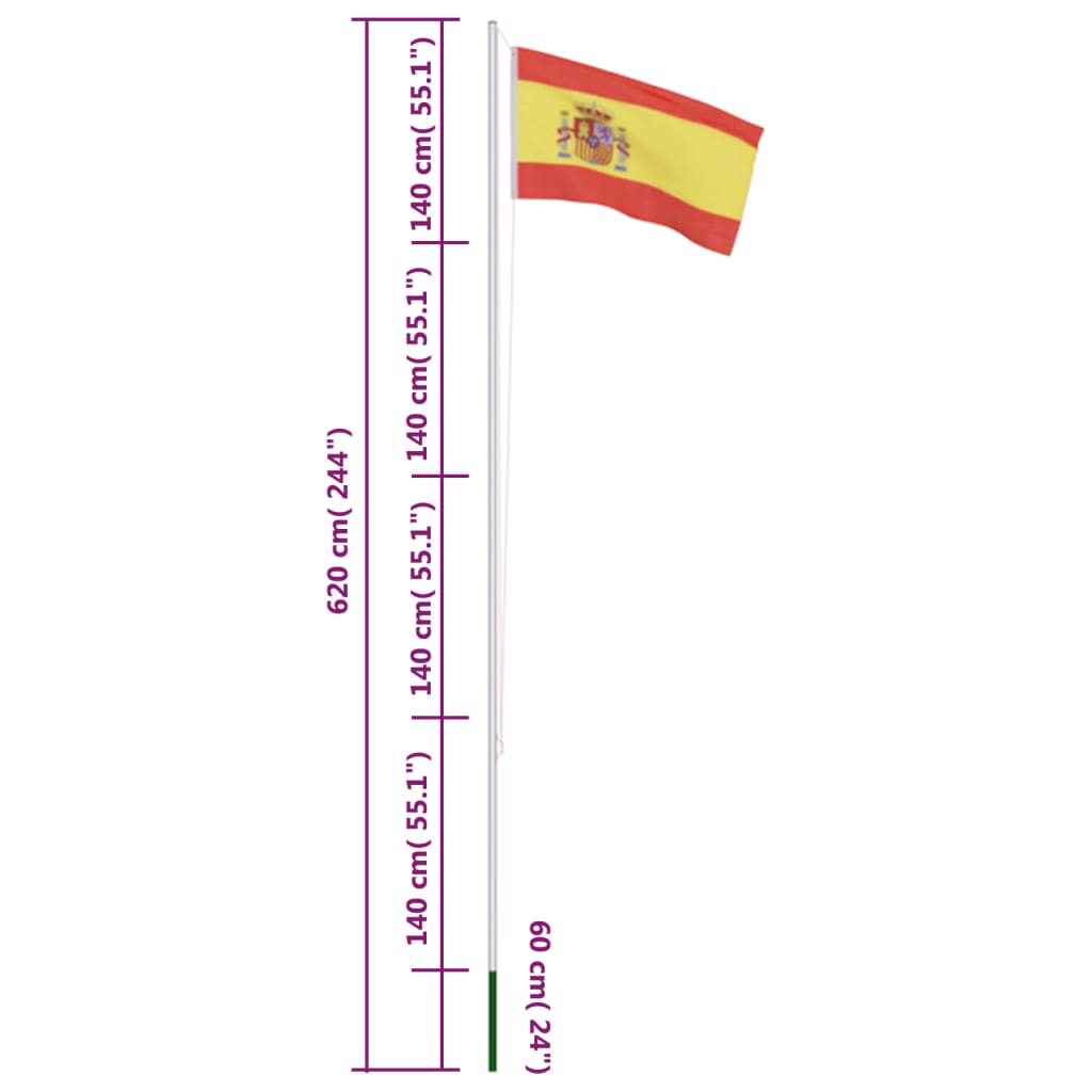 vidaXL Ispanijos vėliava su stiebu, aliuminis, 6,2m