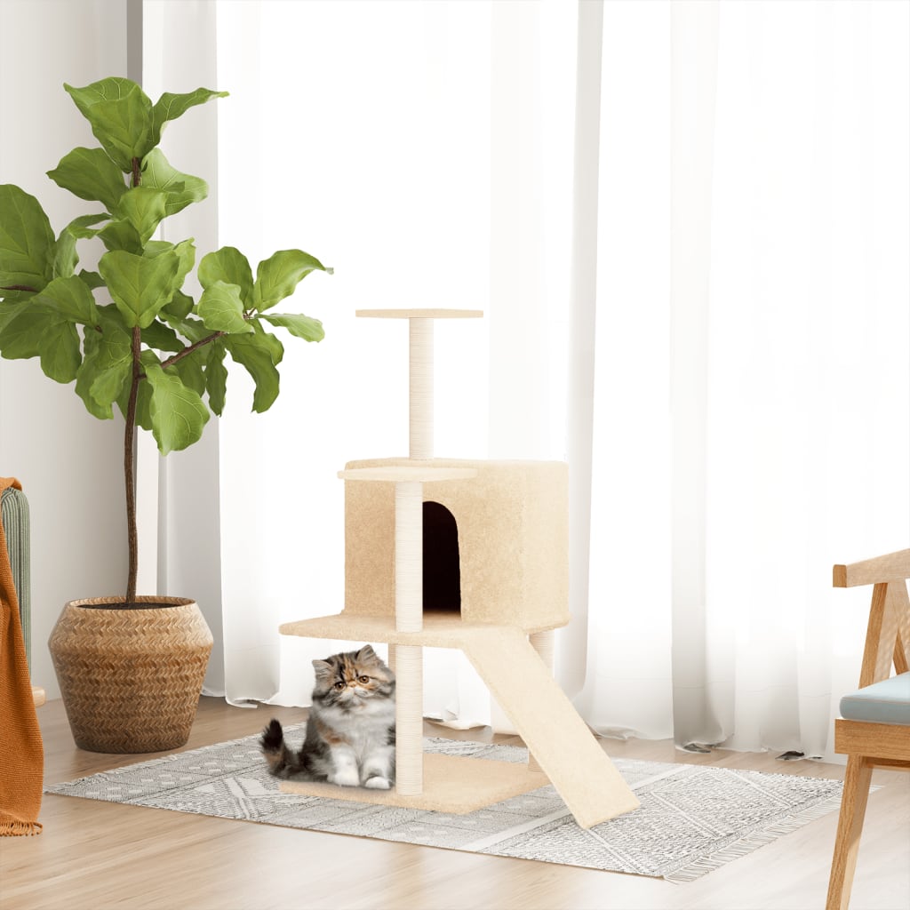 vidaXL Draskyklė katėms su stovais iš sizalio, kreminės spalvos, 109cm