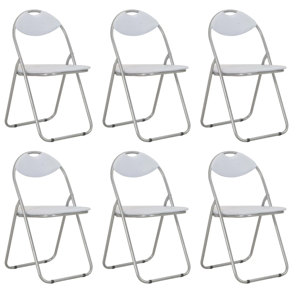 vidaXL Sulankstomos valgomojo kėdės, 6vnt., baltos sp., dirbtinė oda