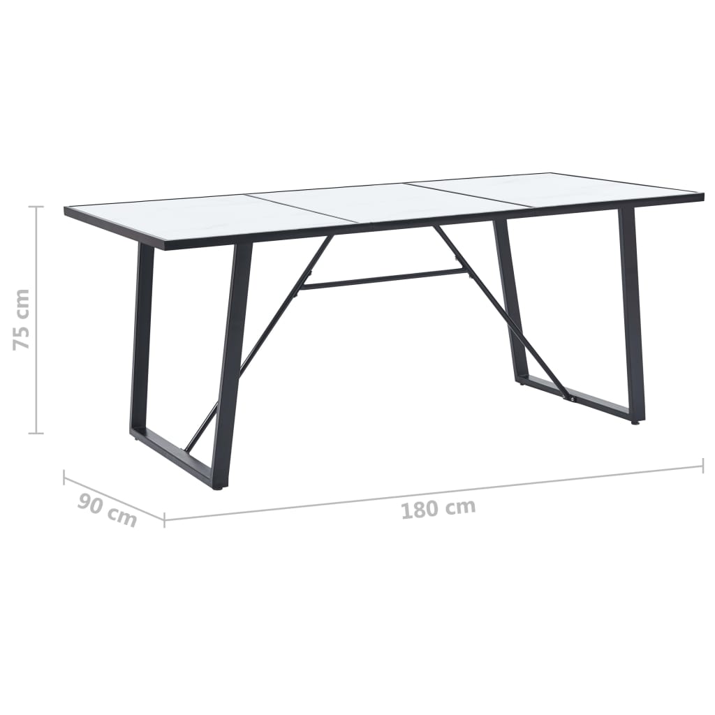 vidaXL Valgomojo stalas, baltas, 180x90x75cm, grūdintas stiklas