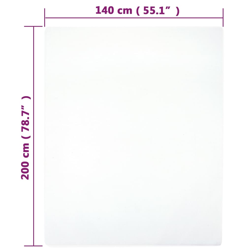 vidaXL Trikotažinė paklodė su guma, balta, 140x200cm, medvilnė