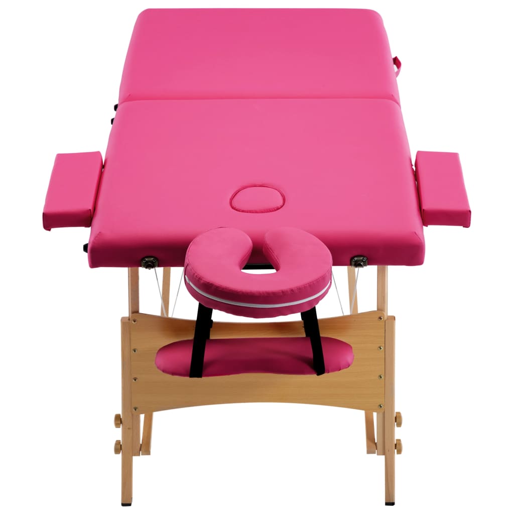vidaXL Sulankstomas masažo stalas, rožinės spalvos, mediena, 2 zonų