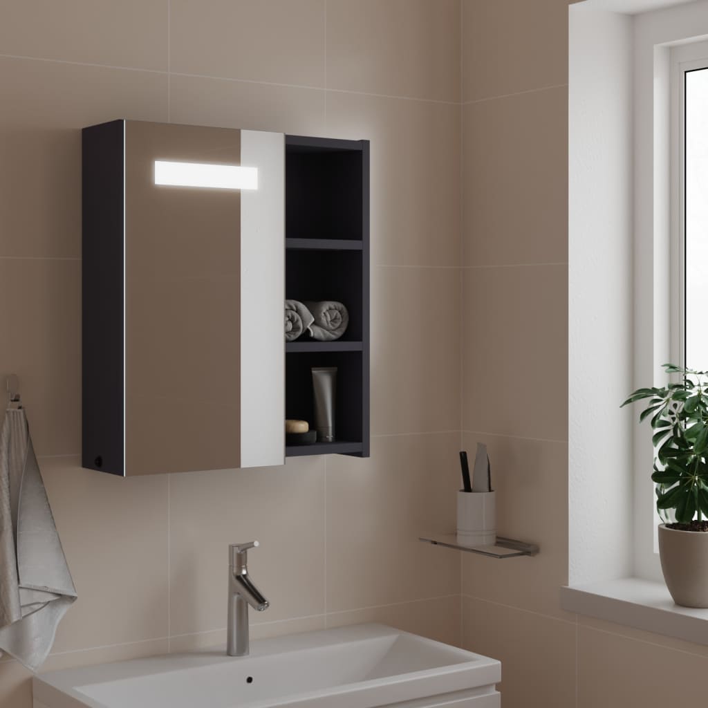 vidaXL Veidrodinė vonios kambario spintelė su LED, pilka, 45x13x52cm