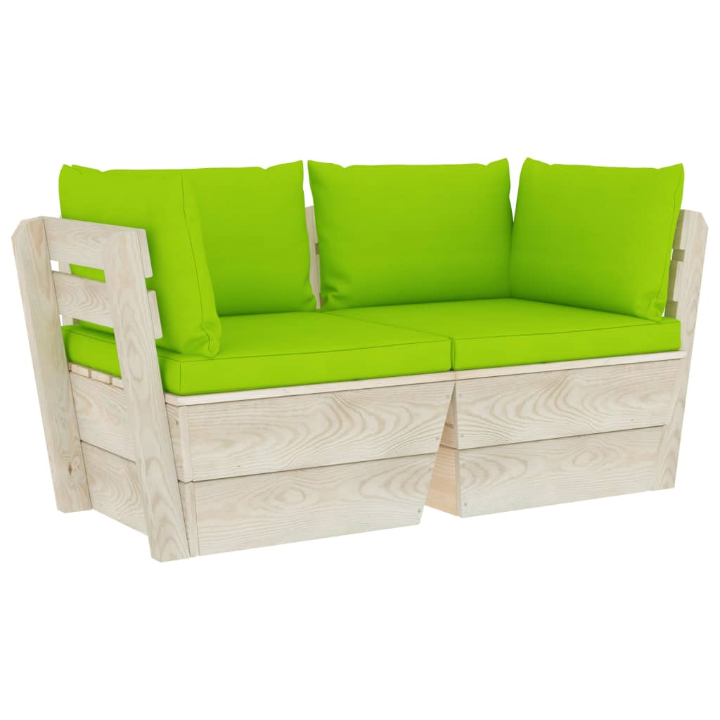 vidaXL Dvivietė sodo sofa iš palečių su pagalvėlėmis, eglės mediena