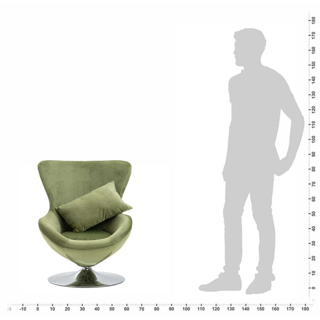 vidaXL Kėdė su pagalv., šviesiai žalia, aksomas, kiauš. formos, pasuk.