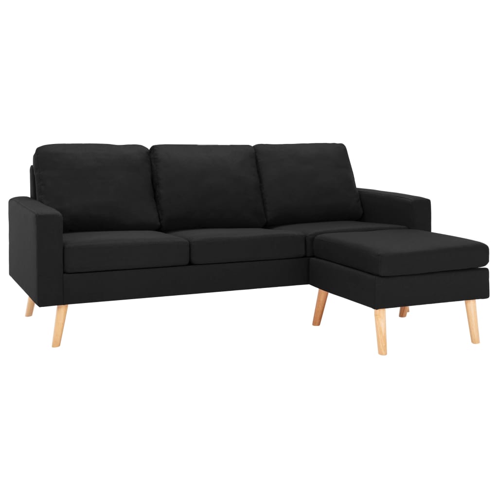 vidaXL Trivietė sofa su pakoja, juodos spalvos, audinys