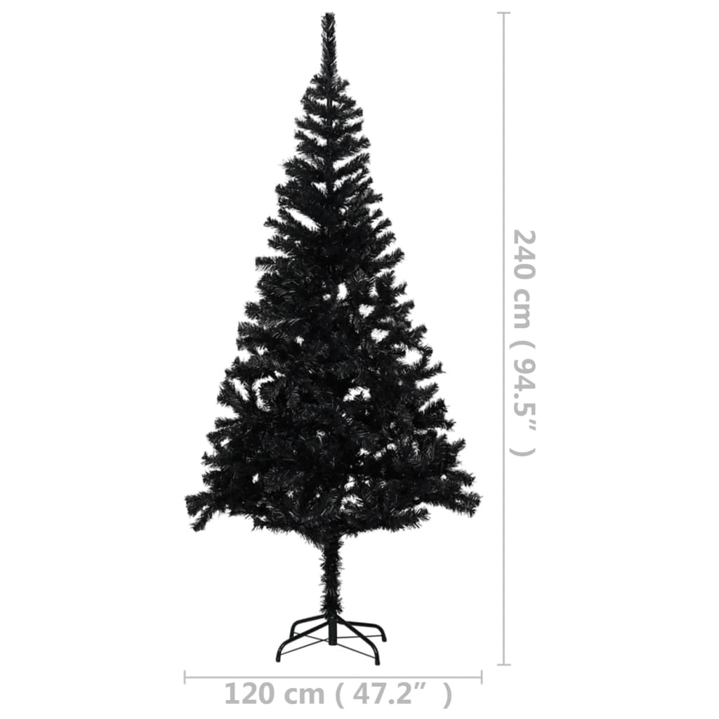 vidaXL Dirbtinė apšviesta Kalėdų eglutė su stovu, juoda, 240cm, PVC
