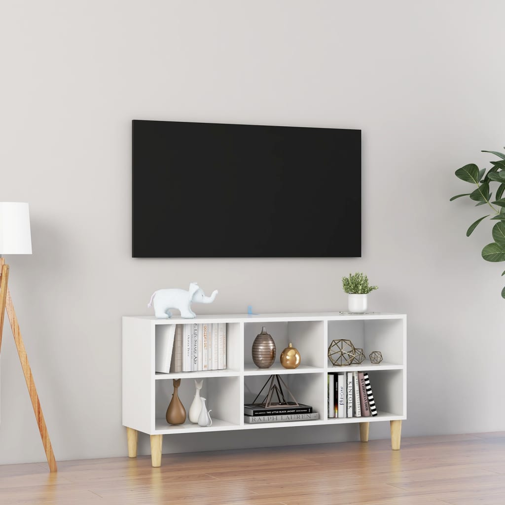 vidaXL TV spintelė su medinėmis kojelėmis, balta, 103,5x30x50cm