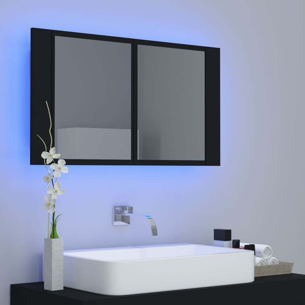vidaXL Veidrodinė vonios spintelė su LED, juoda, 80x12x45cm, akrilas
