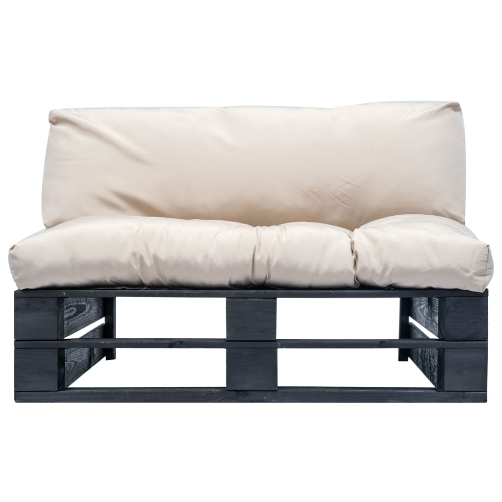 vidaXL Sofa iš palečių su smėlio spalvos pagalvėlėmis, pušies mediena