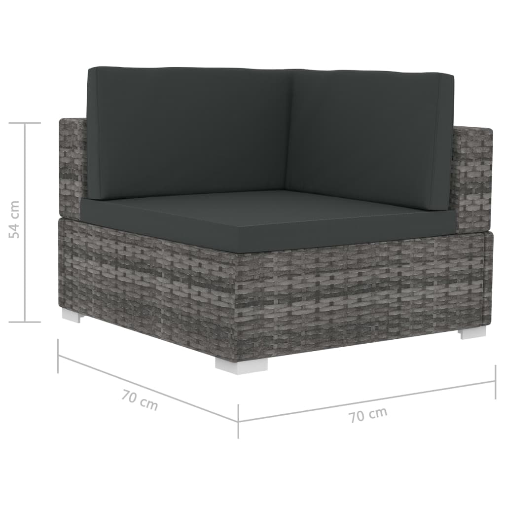 vidaXL Sekcinės kampinės kėdės su pagalvėmis, 2vnt., pilkos, ratanas