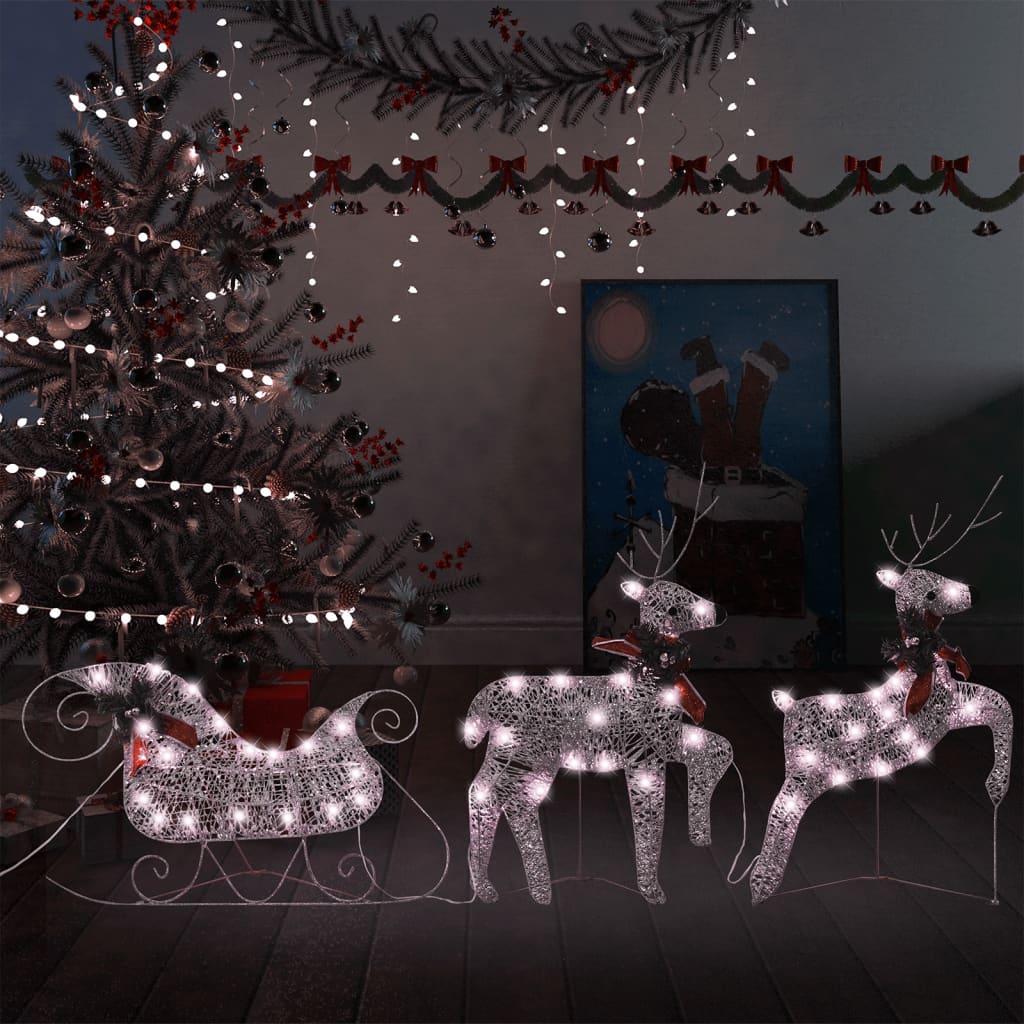 vidaXL Kalėdų dekoracija elniai ir rogės, auksinės spalvos, 60 LED