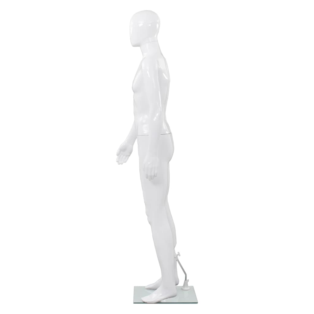 vidaXL Vyriškas manekenas, stiklo pagr., blizgus baltas, 185cm