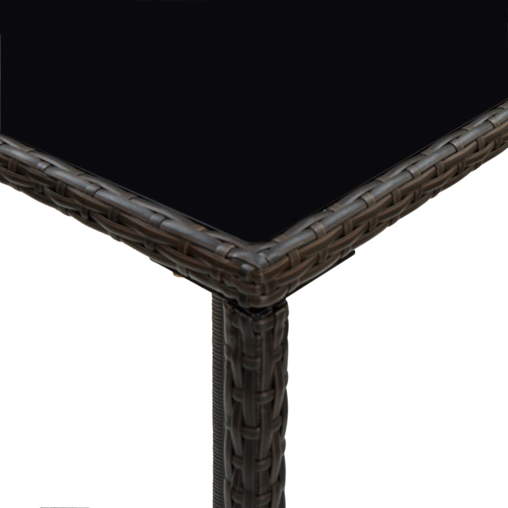 vidaXL Sodo baro stalas, rudas, 70x70x110cm, poliratanas ir stiklas